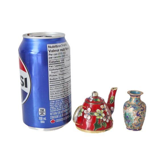 2 Vintage Miniature Cloisonne Teapot & Vase Enamel Paint - Picture 7 of 7